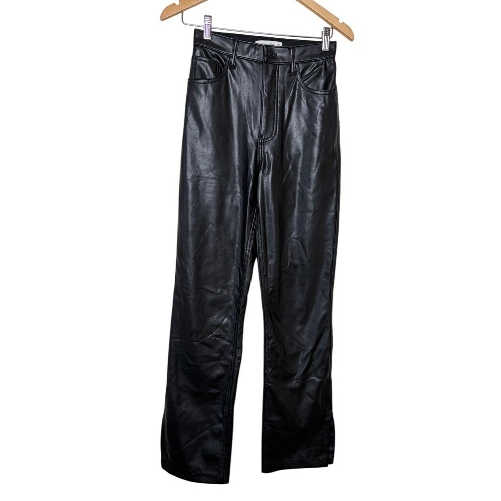 Abercrombie & Fitch 90s Straight Ultra High‎ Rise Vegan Leather Pants Black 25/0